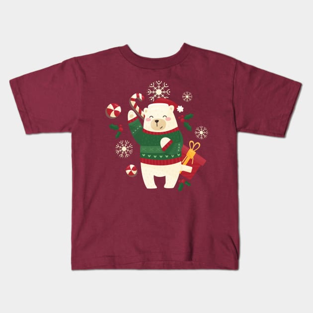 Happy Christmas Polar Bear Kids T-Shirt by Nova5